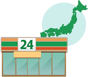 日本地図とコンビニエンスストアのイメージ